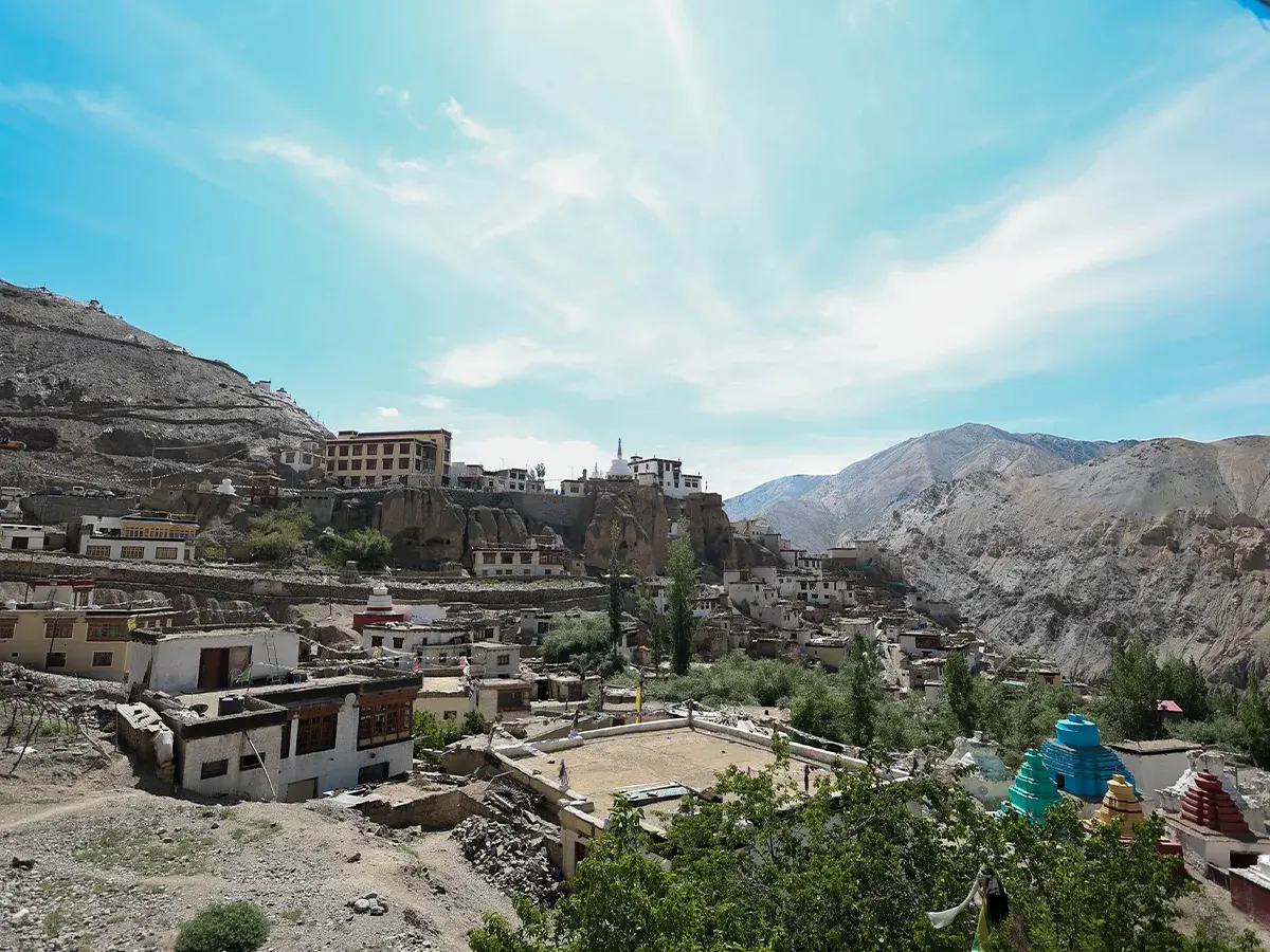La Ma Uro Monastery nestled in rocky hills of Zanskar Valley